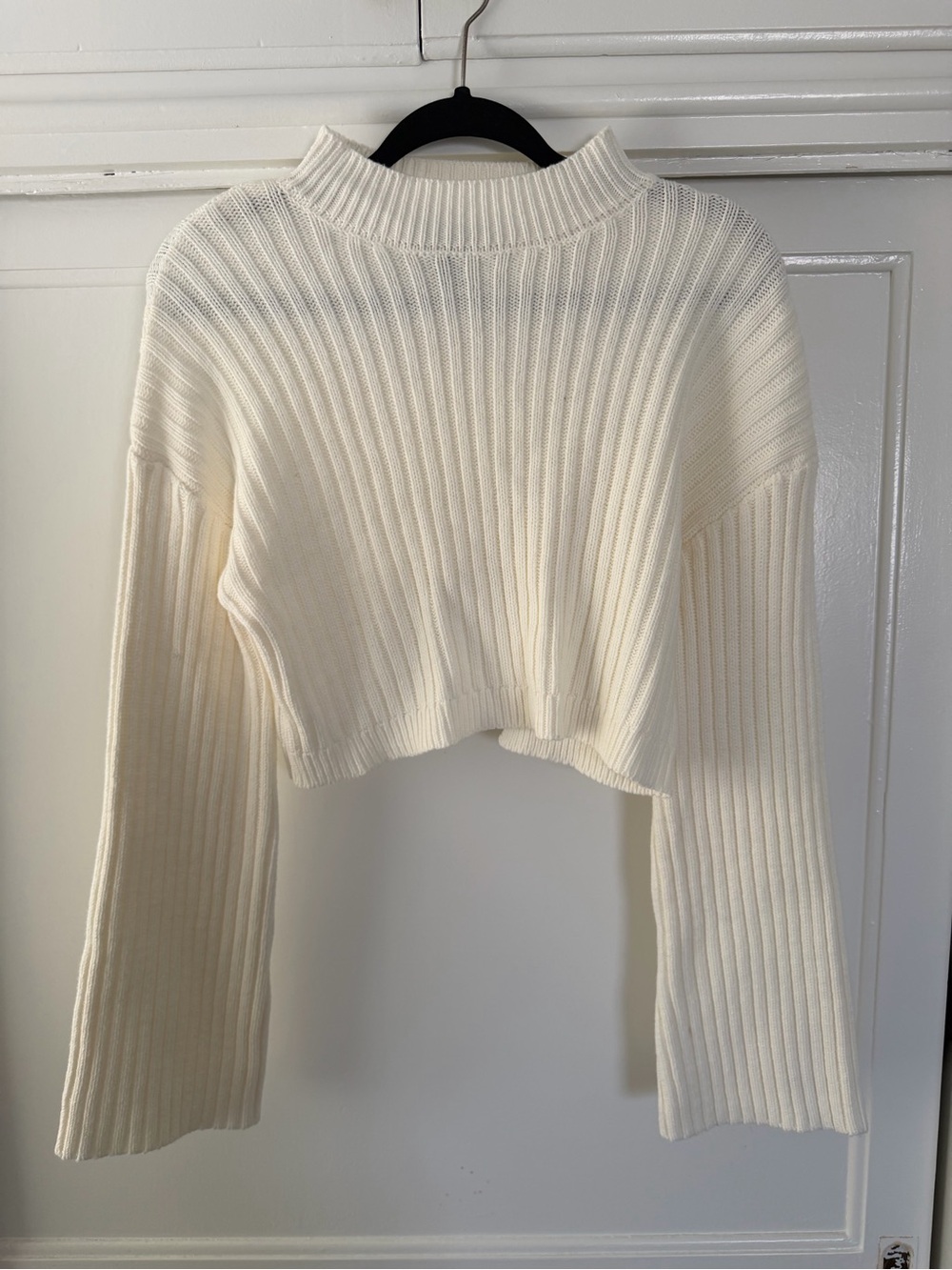 Cropped Rib-Knit Sweater - Cream